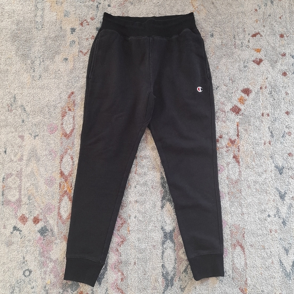 UNISEX REVERSE WEAVE FADED BLACK CHAMPION STREETWEAR JOGGERS SIZE MED-RUN SMALL